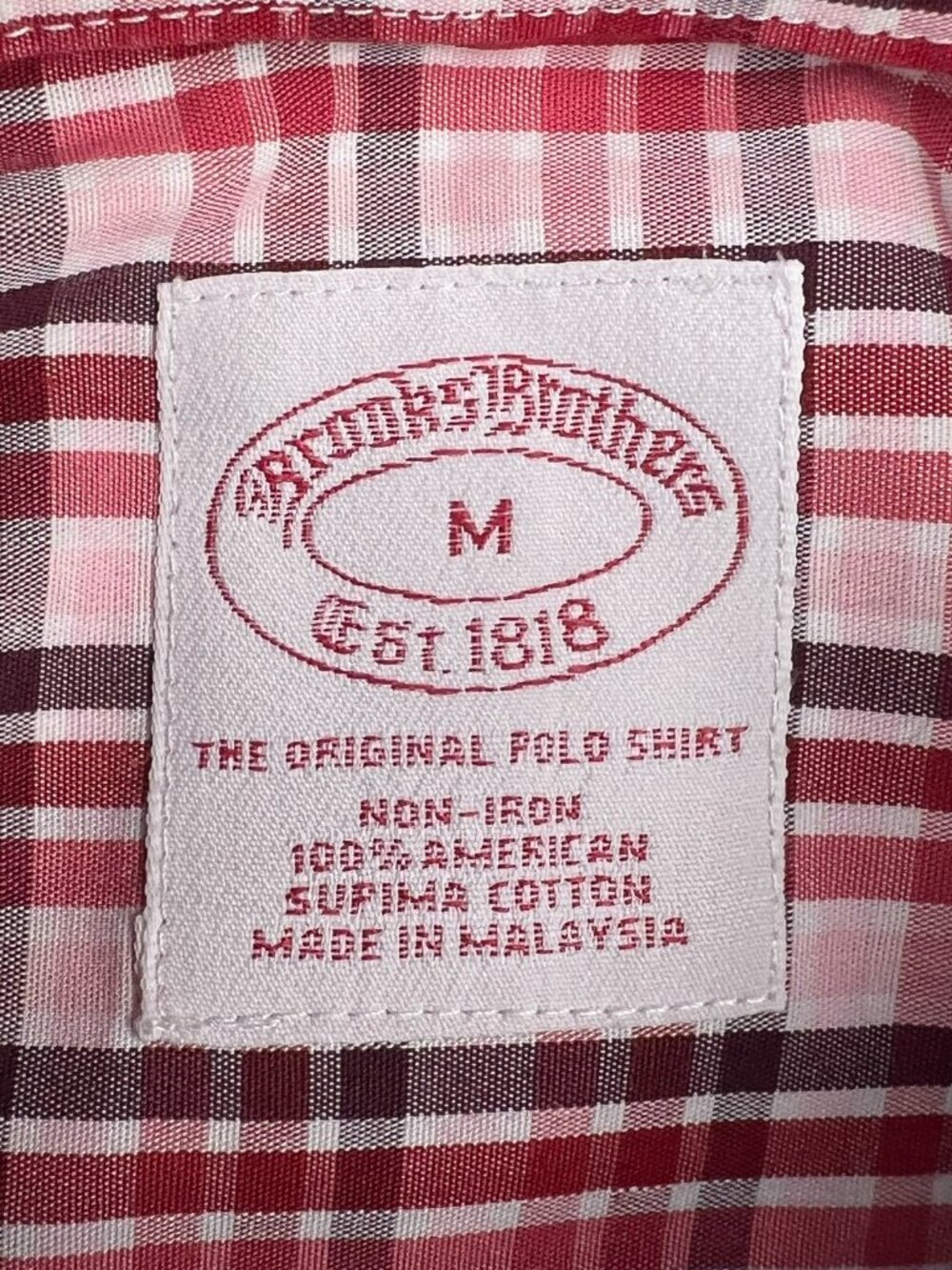 Brooks Brothers Shirt Mens Medium Red White Plaid Button up Long Sleeve Preppy